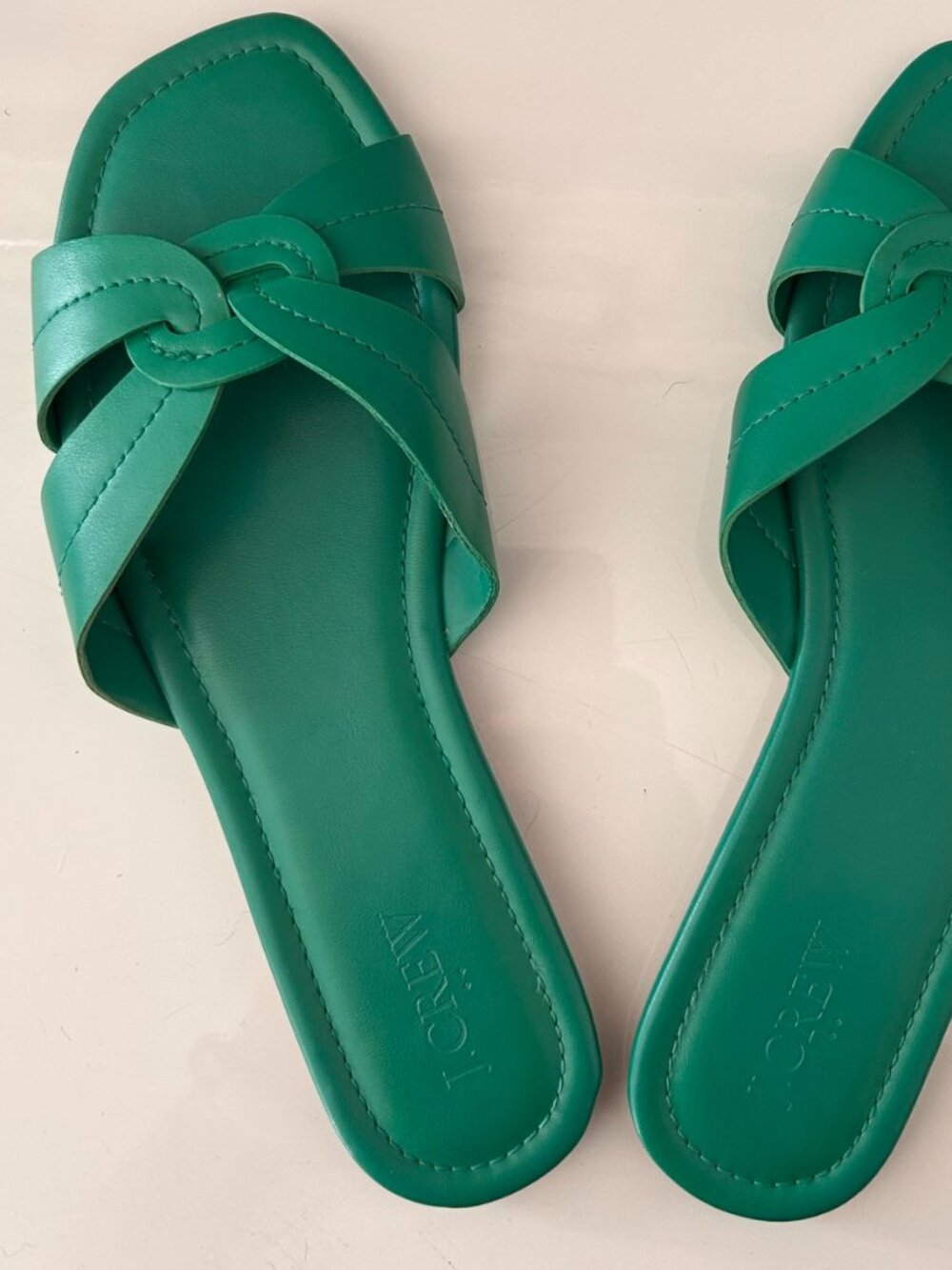 J.Crew Green faux Leather Knot Slide Sandals Square Toe - Size 10.5